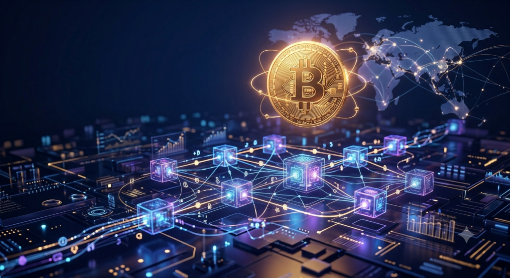 Ilustrasi DeFi atau keuangan terdesentralisasi berbasis blockchain