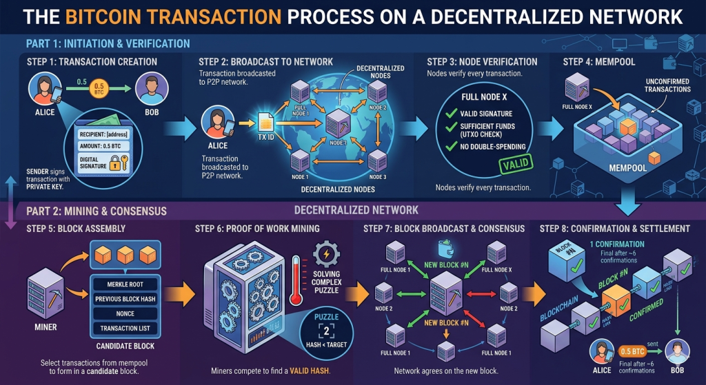 Diagram sederhana cara kerja transaksi Bitcoin