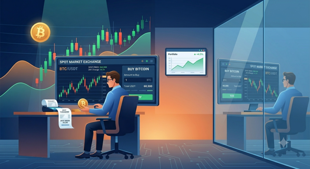 Ilustrasi pembelian cryptocurrency melalui spot trading