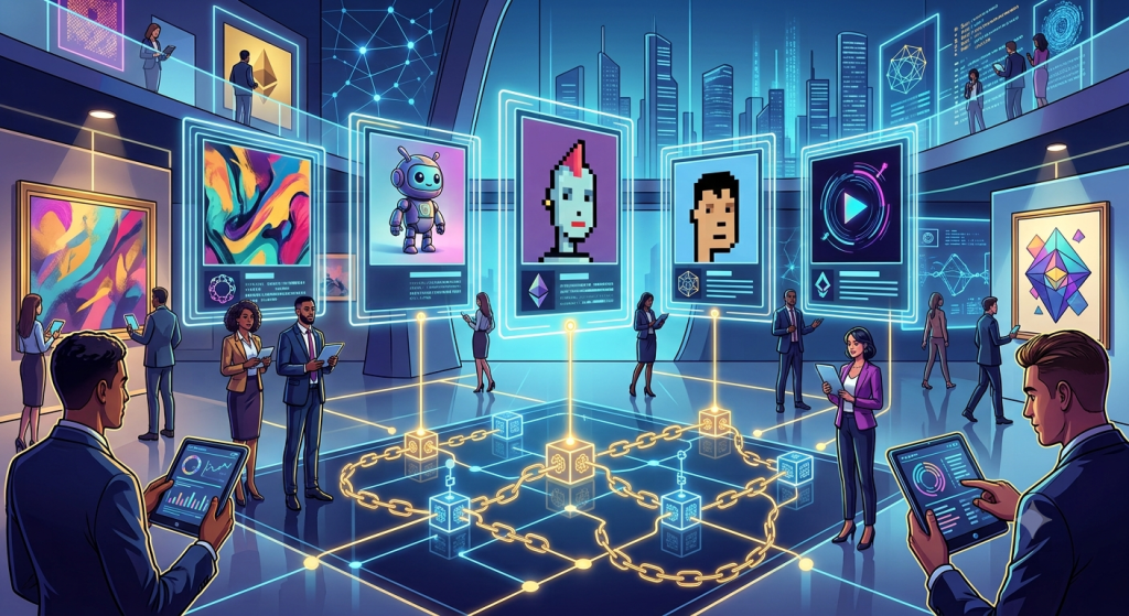 Ilustrasi NFT sebagai aset digital unik yang tercatat di blockchain
