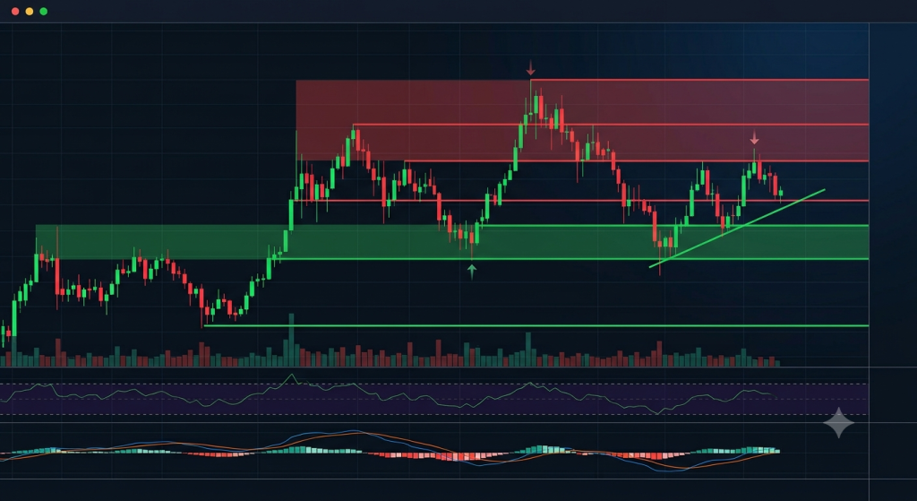 Contoh garis support dan resistance pada grafik crypto